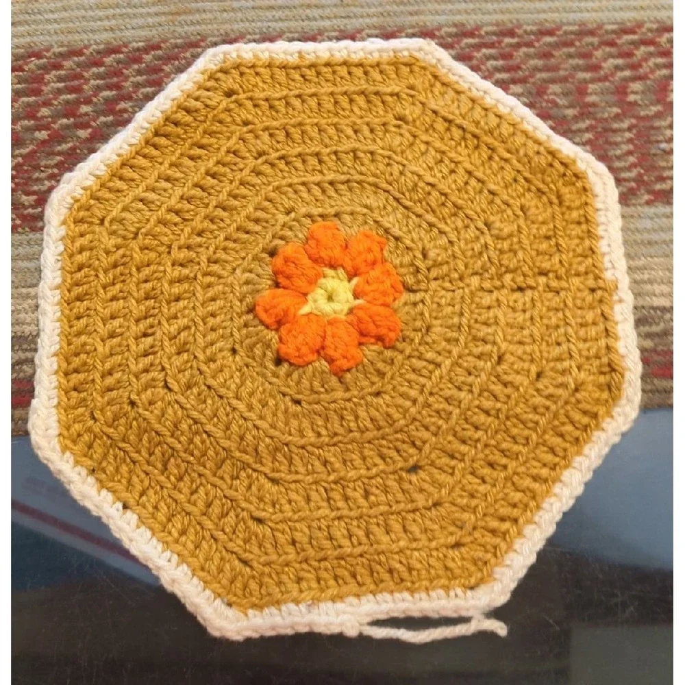 Vintage Crochet Tabletop Colorful Counter Doile Trivet Handmade By Granny